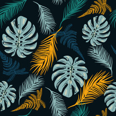 Botanical seamless pattern with tropical leaves.