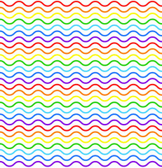 Obraz premium Bright and cheerful rainbow curve zigzag for background banner. Wavy line or For colorful decoration. Rainbow wavy seamless pattern. Vector illustration. Design on white background. EPS 10
