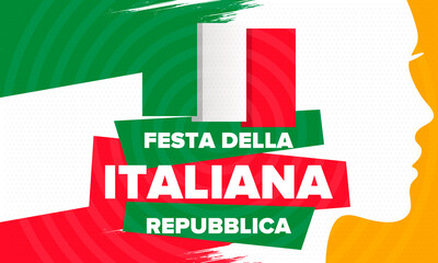 Festa della Repubblica Italiana. Text in italian: Italian Republic Day. Happy national holiday. Celebrated annually on June 2 in Italy. Italy flag. Patriotic design. Vector poster