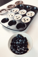 Baking setup for blueberry muffins
