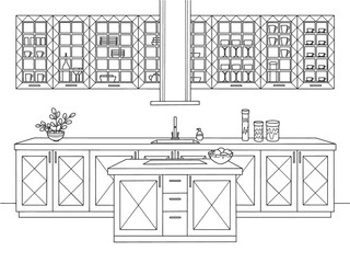 Hand drawn kitchen. Vector illustration in sketch style