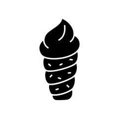 Silhouette Cream puff pastry roll. Trdlo logo. Outline dessert icon. Black hand drawn illustration of Trdelnik with ice cream. Flat isolated vector on white background. Cartoon bakery product emblem