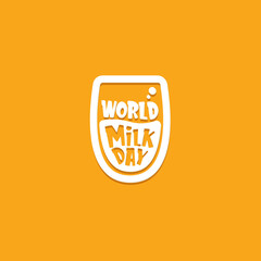 vector wold milk day outline style icon or label isolated on orange background. Milk day greeting poster design template. Milk day logo with milk glass