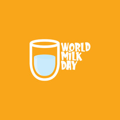 vector wold milk day outline style icon or label isolated on orange background. Milk day greeting poster design template. Milk day logo with milk glass