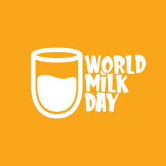 vector wold milk day outline style icon or label isolated on orange background. Milk day greeting poster design template. Milk day logo with milk glass