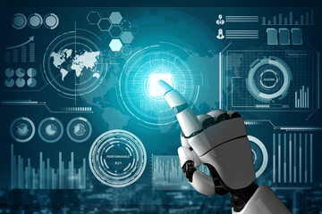 3D Rendering futuristic robot technology development, artificial intelligence AI, and machine...