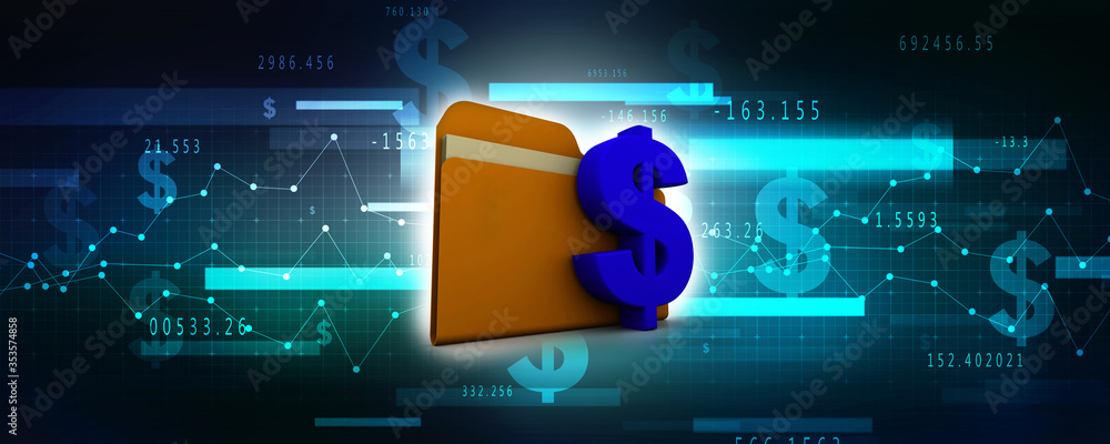 Poster 3d rendering dollar symbol with folder