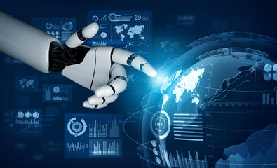 3D Rendering futuristic robot technology development, artificial intelligence AI, and machine...
