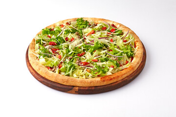 American pizza, Italian food, Pizza taco, on wooden board isolated on white background