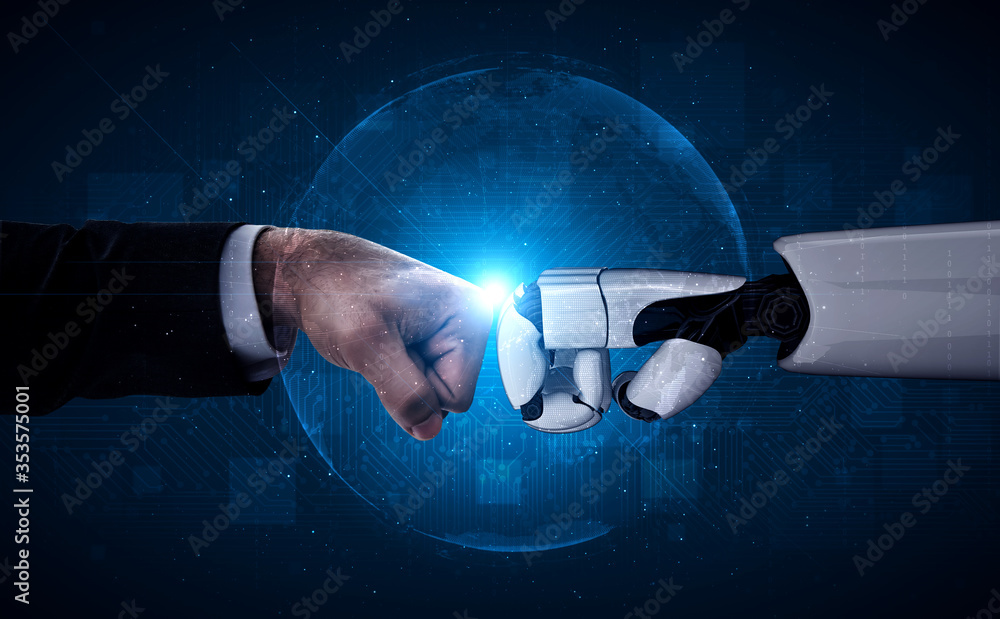 Poster 3d rendering artificial intelligence ai research of robot and cyborg development for future of peopl