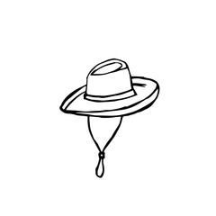 Men's hat. Headdress for boy scouts. Hat for hiking or hunting.Vector illustration in doodle style, isolate on a white background.