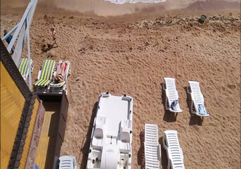 View from the boathouse to the beach and sea in the Crimea in Theodosius Bay