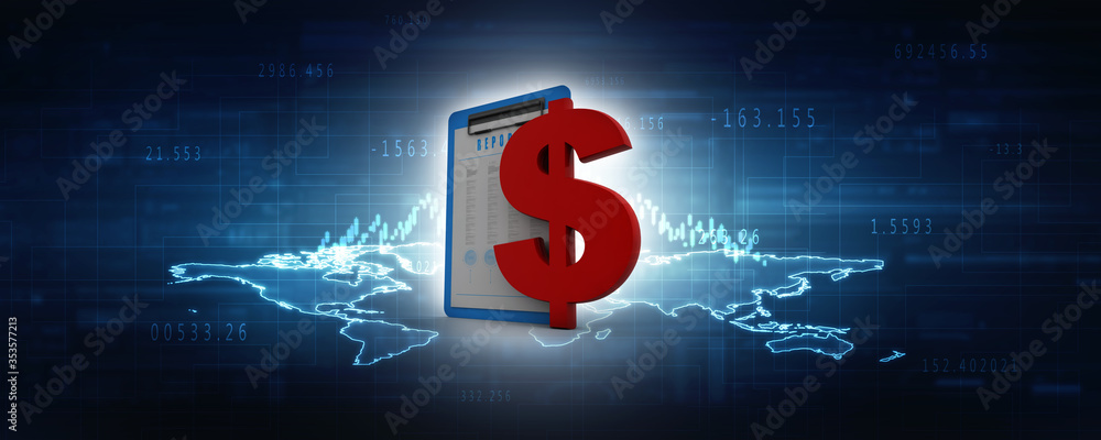Poster 3d rendering usd dollar symbol with document