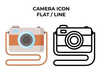 Camping camera line and flat icon, logo and badge. Vector. Eps 10