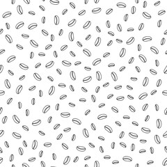 Hand drawn coffee beans seamless pattern on white. Black contour vector background