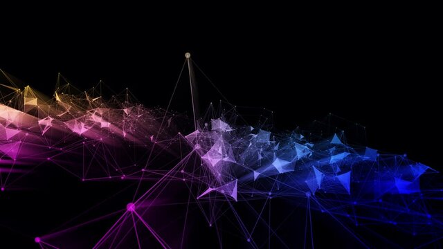 4k 3d abstract Digital background with graph made of nodes shaped big data  text.abstract neon geometrical lines with moving triangles and connection dots. 