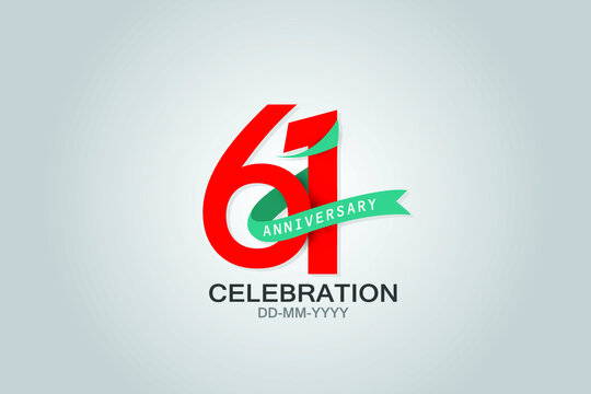 61 years anniversary blue ribbon celebration logotype. anniversary logo with Red text and Spark light white color isolated on black background, vector design for celebration, invitation vector