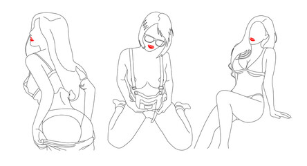 Erotic WomanBody. Nude Line DrawingArt Design. Vector EPS 10