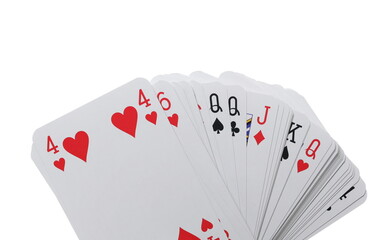 Poker playing cards isolated on white background with clipping path