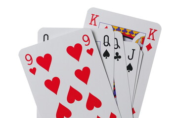 Poker playing cards isolated on white background with clipping path
