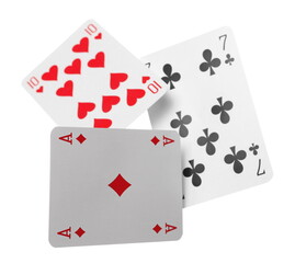 Poker playing cards isolated on white background with clipping path