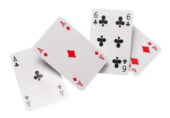 Poker playing cards isolated on white background with clipping path