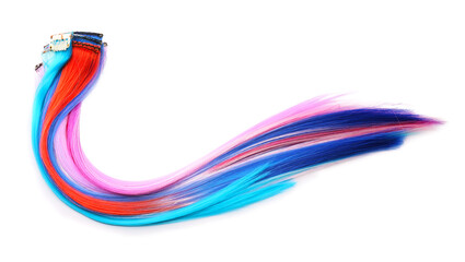 Colorful hair strands on white background