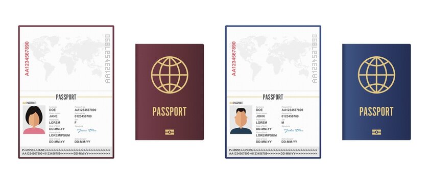 Opened and closed male and female passport vector illustration isolated