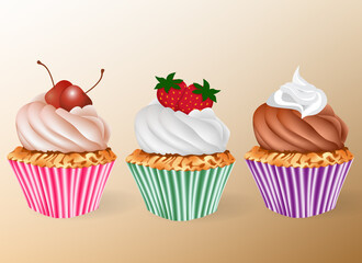 Colorful cupcake and cream vector