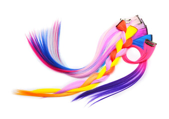 Colorful hair strands on white background