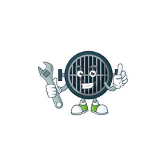 A smart mechanic grill cartoon mascot design fix a broken machine