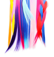 Colorful hair strands on white background