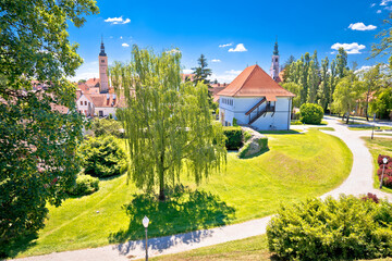 Varazdin. Old town gate of Varazdin park and landmarks view
