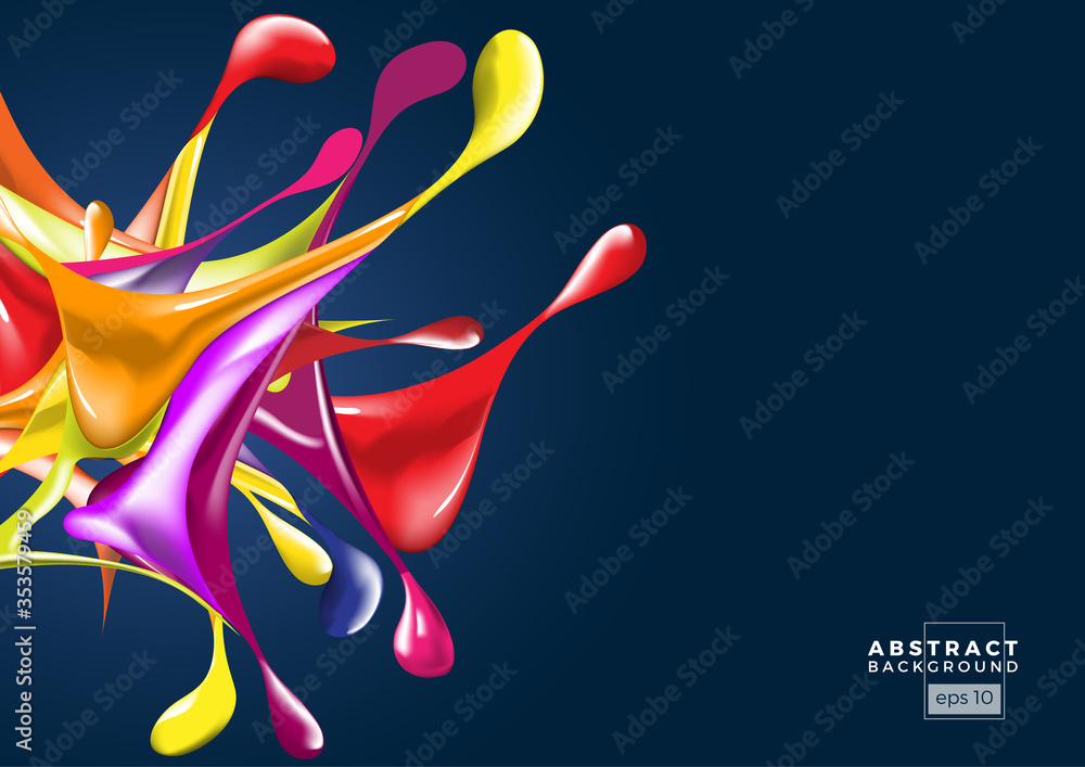 Wall mural splashes of ink with colorful drops in abstract shape on dark background