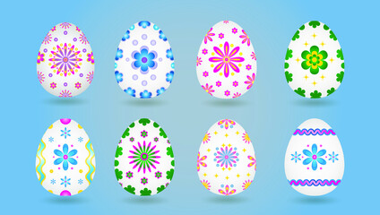 Colorful easter eggs set isolated on white background. Traditional easter symbol. Vector illustration.