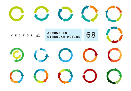 Multi Colored arrows in circular motion. Arrow combinations. Rotation arrows. Circle arrow icon. Recycling flat design vector icons set. Recycle icon vector illustration isolated on white background