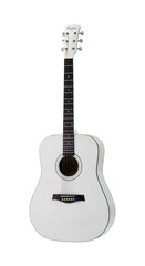White Acoustic Folk Guitar, Music Instrument Isolated on White background