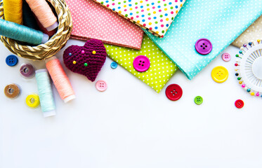 Sewing accessories on a white background