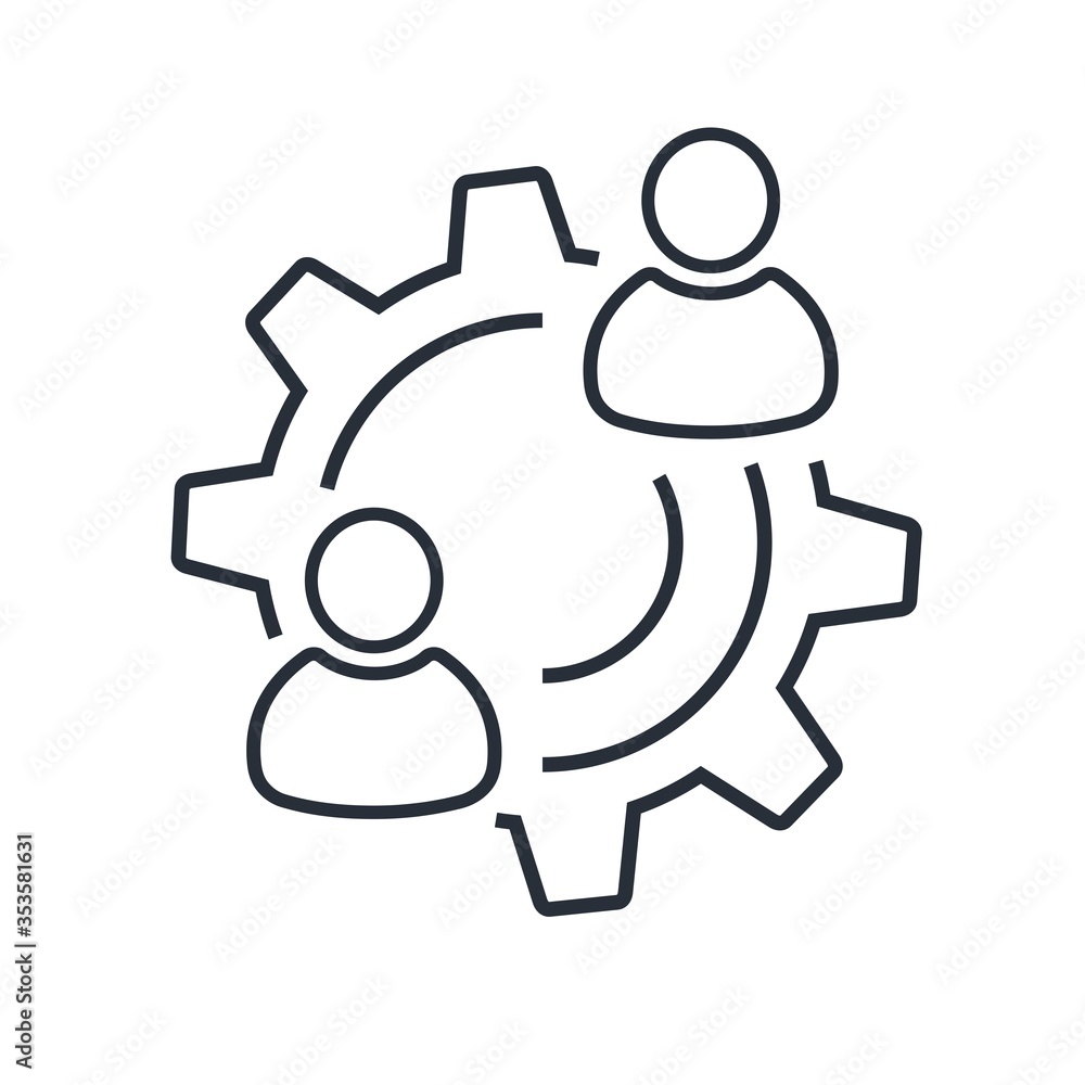 Poster user interaction people. interaction business meeting discussion. vector linear icon isolated on whi