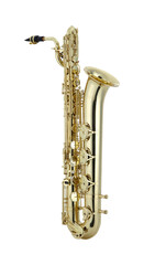 Shiny Baritone saxophone, Bari sax, Saxophone Woodwinds Music Instrument Isolated on White background - obrazy, fototapety, plakaty