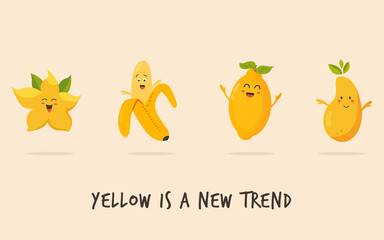 Funny yellow character fruits. Vector illustration