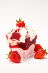 Strawberry dessert with strawberries on a white background.