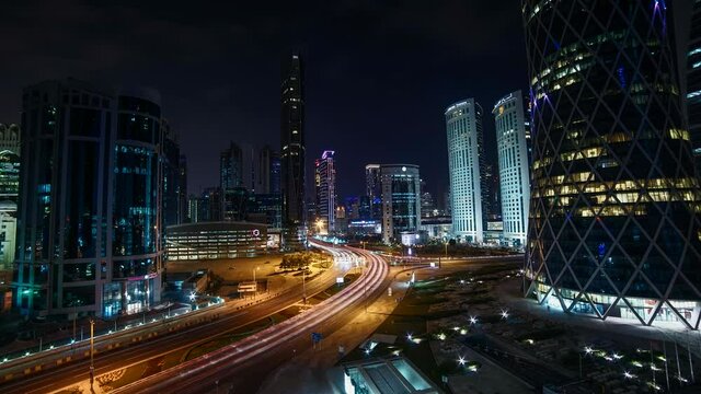 Doha skyline night time lapse