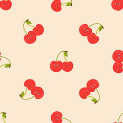 Seamless pattern with funny cute sweet cherry.