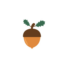 Vector acorn. Vector green oak leaf.
