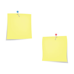 Note paper with pin on white background. Vector illustration