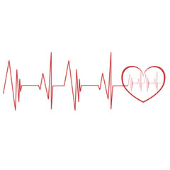 Pulse of the heart. Red and white colors. Heartbeat is lonely, cardiogram.