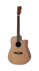 Fototapeta premium Wooden Acoustic Folk Guitar, Music Instrument Isolated on White background