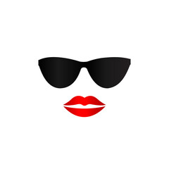 Sunglasses and female lips in a flat mule style.