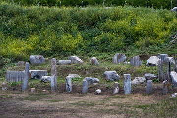 The remains of the stone ruins of the ancient temple of Artemis in Turkey.
